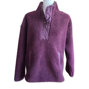New Athleta Cozy Sherpa Snap Sweatshirt Pull Over Spiced Cabernet Size L